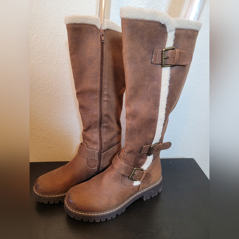 Brown Faux Leather Boots Size 7